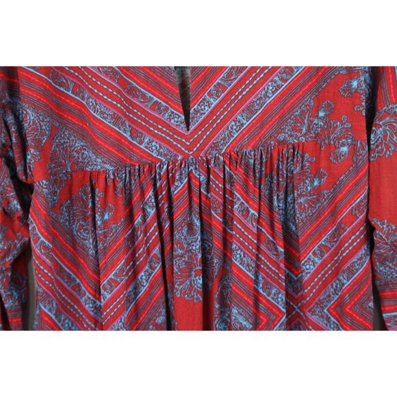 Free People Medium Tunic Top Red Blue Boho Hippy High Neck walking on a Dream - Picture 10 of 11
